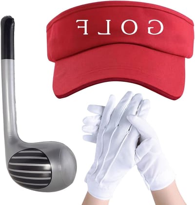 Set van 3 Golfaccessoires: Opblaasbare Golfclub 76 cm, Zonnehoed en Witte Handschoenen voor Volwassenen en Kinderen, Perfect voor Feestjes en Carnaval