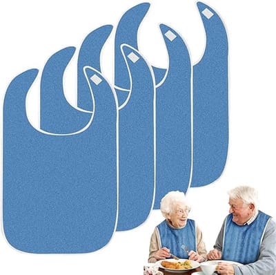 4-delige set - Revalidatie slabbetje - Voedingsschort - Slabbetje voor volwassenen - Unisex - Herbruikbaar - Wasbaar - Ontworpen voor voedingszorg - Geschikt voor ouderen en mensen met speciale behoeften - 45 x 75 cm - Blauw