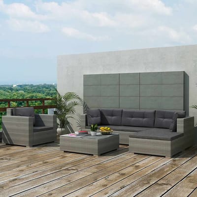 vidaXL - 6-delige - Loungeset - met - kussens - poly - rattan - grijs