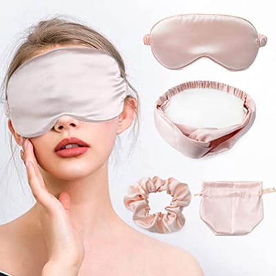 Zijden Slaapmaskers Set met Hoofdbanden en Haarscrunchies - Verduisterend Oogbedekking voor Vrouwen en Meisjes