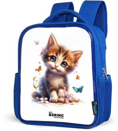 NoBoringSuitcases.com® - Rugzak blauw - Schooltas jongens - Vera vlinderkitten - Kinder rugtas jongen - Boekentas kind - Kinderrugzak voor school - Schoolrugzak