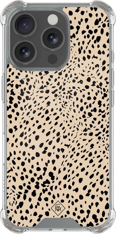 Casimoda® hoesje - Geschikt voor iPhone 16 Pro Max - Stippen bruin abstract - Shockproof case - Extra sterk - Siliconen/TPU - Bruin/beige, Transparant