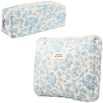 Dailygoods- Opbergtas Bloemenmotief - Katoenen Etui - Draagbare Make-uptas - 1 Stuk - Lichtgewicht - Elegant Ontwerp - Cosmetica Tas