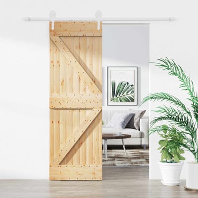 vidaXL - Schuifdeur - Natuurlijk - en - Wit - 70 - x - 210 - cm - Massief - Pine - Hout