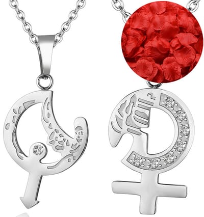 Man & Vrouw Ketting Set + Rozenblaadjes = Valentijn Cadeautje voor Hem en Haar - Valentijnsdag - Valentijn Cadeautje voor Mannen