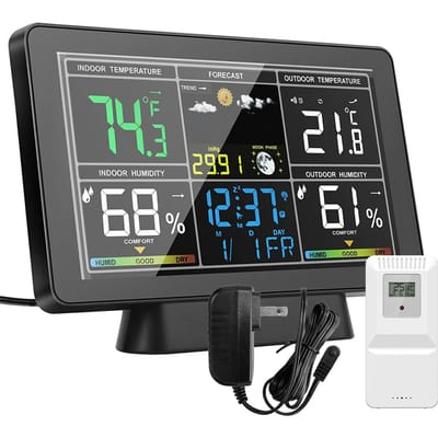 Slim weerstation met kleurenscherm, temperatuur- en vochtigheidsmeter, weerklok met maanfase US Plug