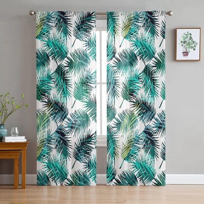 Ananas en Tropische Bloemen Tule Gordijnen voor Woonkamer Gordijnen Raam Doorzichtig Moderne Gordijnen voor Slaapkamer Decor 135W x 114H(cm)