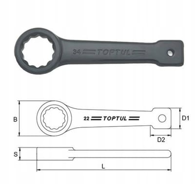 Toptul 36mm Ringsleutel Zwaar Uitvoering 12-kant 204mm Cr-Mo