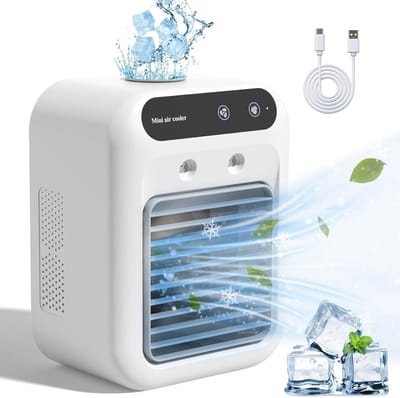 VHV - Luchtkoeler - Mini airco - Mobiele luchtkoeler - Aircooler - Oplaadbaar - Met 2 vernevelaars - 2 snelheden - Voor kantoor en slaapkamer - 25W - Wit