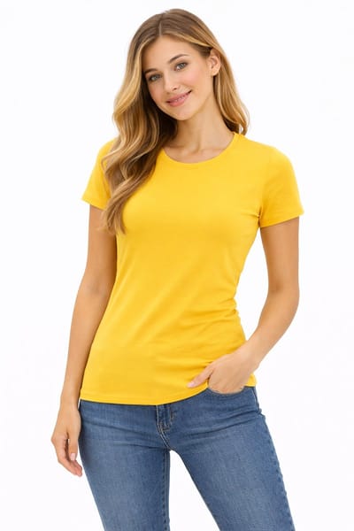 Dames Sportshirt Geel - Katoen - Korte Mouwen - Shirt