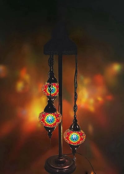 Turkse vloerlamp - Mozaïek lamp - Vloerlamp 3 bollen - Multicolour met unieke handgemaakte glazen bollen