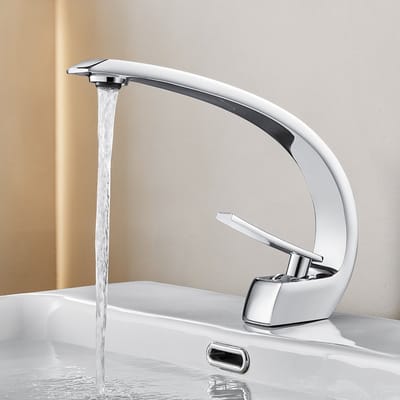 Auralum Max Wastafelkraan - Design Badkamerkraan - Waterval wastafelkraan - Hoge Uitloop - Waterbesparend - Verchroomd Messing voor Badkamer - Toiletkraan - Chroom