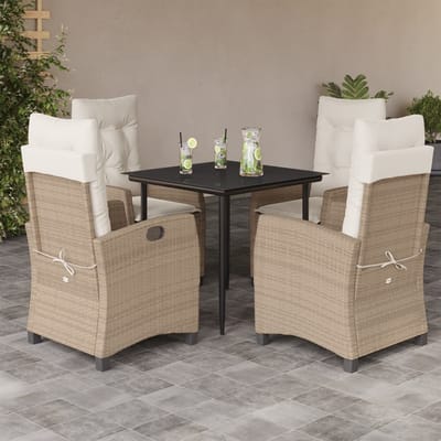 vidaXL - 5-delige - Tuinset - met - kussens - poly - rattan - beige