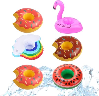 6x bekerhouder mix opblaasbare luchtbed zwemring zwemring voor zwembad, water, cocktailhouder, bierhouder, mok, blikjeshouder, mokhouder bier
