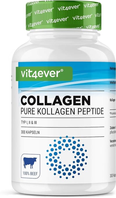 Vit4ever - Hallal Runder Collageen 300 Capsules - 4500mg Bioactief Collageen Hydrolisaat Peptiden per Dagelijkse Dosis - Collageen Type 1, 2 & 3 - Alternatief voor Poeder - Hoge Dosis