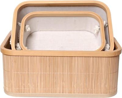 ENGLISH HOME Bamboe manden 3 stuks - Multifunctionele mand - Opbergmanden - 40x30x16cm | 36x26x14cm| 30x22x12cm | Opberg Box/Doos/Mand/Vakken - Opbergsysteem