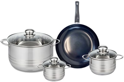 Set van 1 Koekenpan 24 cm en 3 kookpotten 12, 14 en 24 cm Elo Prima Glanzend