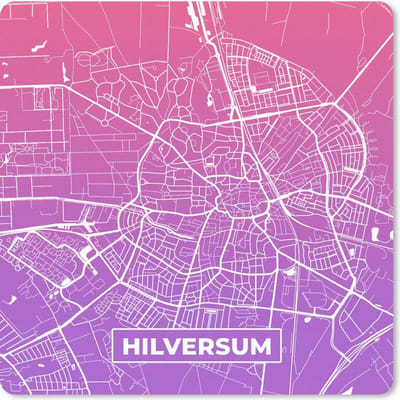 Muismat 20x20 cm - Mousepad Stadskaart - Hilversum - Paars - Roze - Muismatten