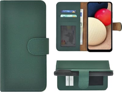 Hoesje Geschikt voor Samsung Galaxy A03s - Bookcase - A03s Hoesje Book Case Portemonnee Wallet Echt Leder Groen Cover