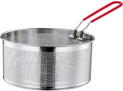 QTTVBTNA - 1 stuk Frituurmand - RVS 304 - Multifunctioneel Frituur & Kookmandje - Voor Friet, Groenten en Pasta - Vaatwasbestendig & Hittebestendig Handvat - Keukenaccessoires & Frituurpan Toebehoren - 20 cm