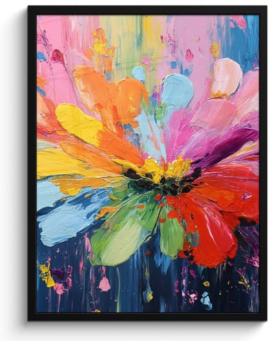 Poster in lijst - Fotolijst 50x70 cm - Posters - Kleuruitbarsting - Expressieve sfeer - Bloem - Posterlijst zwart - Decoratie - Wanddecoratie woonkamer - Muurdecoratie slaapkamer