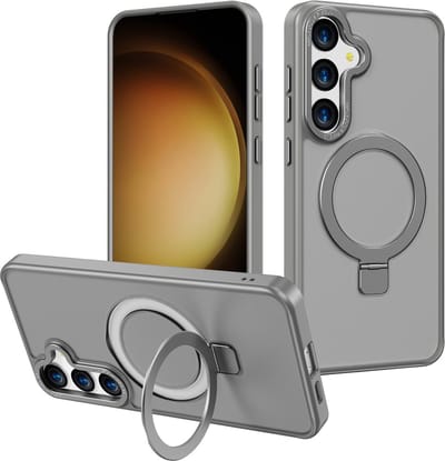 Multimedia & Accessoires Magsafe TPU Back Cover Case Hoesje met Stand geschikt voor Samsung Galaxy S24 – Grijs – Zachte Plastic - Siliconen – Harde Plastic – Soft Case – Flexibel