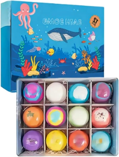 Badzoutballen Cadeauset - Lichaamsreiniger Zoutbal - Ontspannend Buitje - Zeediermotief Schuim - 12 Stuks 50g - Meerkleurig