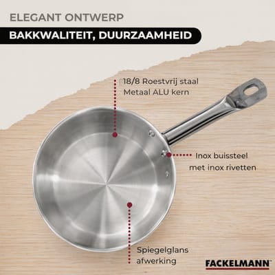 Set van 2 pannen van 20 en 24 cm in roestvrij staal en 6 roestvrijstalen keukengerei Fackelmann Eterna