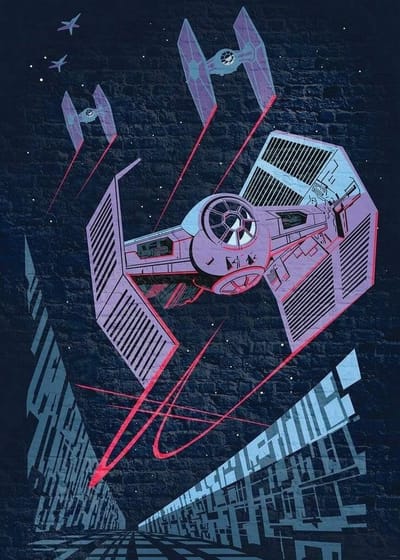 Fotobehang - Star Wars Classic Concrete TIE Fighter 200x280cm - Vliesbehang