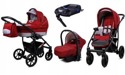 BabyLux® Kinderwagen 4in1 – LARGO - CHILI SILVER BLACK FRAME - Opklapbare Wandelwagen incl. Reiswieg, Multifunctionele Buggy Sportstoel, Autostoel, ISOFIX basisstation - Combi-kinderwagen met Luiertas, Regenhoes, Klamboe