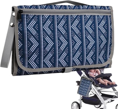 Baby Verschoonmat - Draagbare Aankleedkussen - Hygiënisch Luiers Verwisselen - Waterdicht Oxford Stof - 35 x 25 cm - Blauwe Stippen