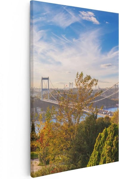 Artaza Canvas Schilderij Skyline - 20x30 cm - Klein - Wanddecoratie Stad - Muurdecoratie Istanbul Brug - Kamer Accessoires Herfst