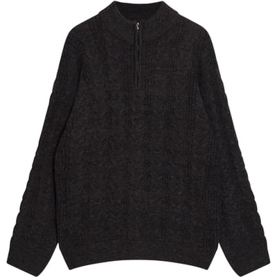 French Connection Half Zip Cable Charcoal Mel Maat: XS | Sweaters Outlet | Heren | Grijs