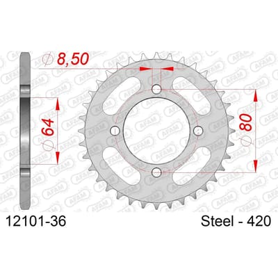 Stalen tandwiel Afam 420 36 dents