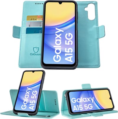 Geschikt voor Samsung Galaxy A15 - Book Case Hoesje - Uitneembaar Hoesje - Magnetische Sluiting - Portemonnee Baby Blauw