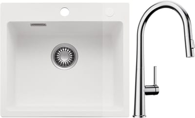 CECIPA max Spoelbak Keuken 40x45CM - Granieten spoelbak Met Keuken kraan - Spoelbak Met Kraangat - Spoelbakken Met Afdruip - Wit