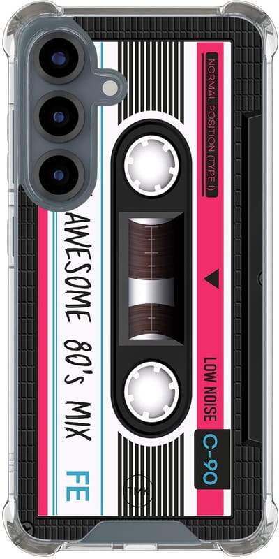 Shockproof hoesje geschikt voor Samsung Galaxy S25 - Cassette - Schokbestendig - Verhoogde randen - TPU case - Extra Sterke Back Cover - Print - Transparant, Zwart