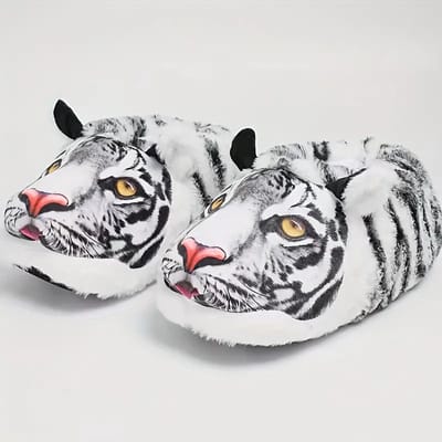 Grappige pantoffels | Witte Tijger sloffen | One size fits all maat 34 t/m 40 voor Kinderen, Dames en Heren | Pantoffel dierensloffen | Pluche dierenpantoffels | zachte binnenschoenen | Sloffen en Pantoffels maat 32, 33, 34, 35, 36, 37, 38, 39, 40