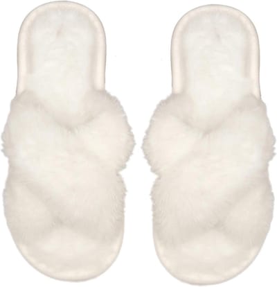 Warme pluche winterslippers met kruisband, zacht en comfortabel - Ideaal voor bruid en bruidsmeisje - Grijs.