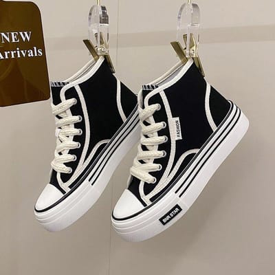 Vrouwen Platform Canvas Schoenen Hoogte Toenemende Chunky Sneakers voor Jeugd Meisjes Outdoor Trainers Vrouwelijke Dames Dikke Zool Schoenen 39 white