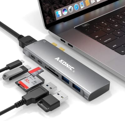 Akonic USB-C Laptop Docking Station 7 in 2 - Macbook Pro / Air - Thunderbolt 3 - Spacegrijs