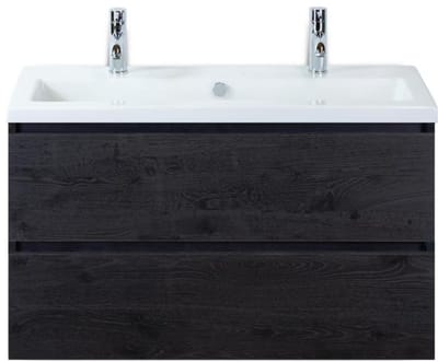 Vogue Badmeubelset 100 cm - Greeplijst in Kleur - Black Oak - Keramische Wastafel Wit 2 Kraangaten