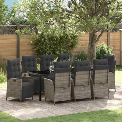 vidaXL - Tuin - Eettafel - Set - 9 - st - Grijs - poly - rattan