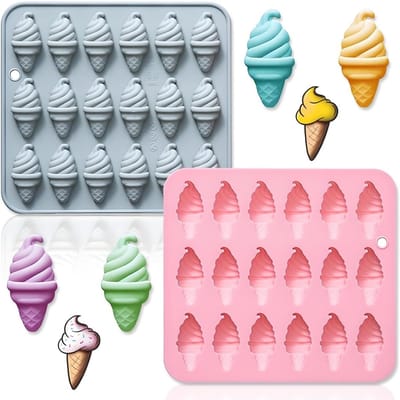 Siliconen Bakvorm - 2stuks - 18 holtes ijshoorntje - chocolade-ijsvormen - BPA-vrij - Herbruikbaar - eco - Mini-ijslolly- en fondantvorm voor taartdecoratie, snoep, suikerwerk, cupcakes en ijslolly's - 14.6x13.5x1.3cm- roze