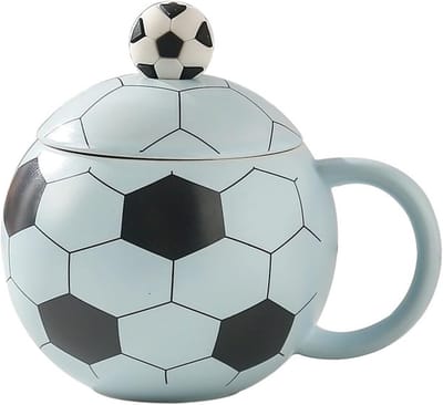 VHV - Voetbal Mok - keramische voetbalbeker 400 ml met deksel - sportieve mok voor thuis, kantoor en voetbalfeest - Wereldkampioenschapsthema