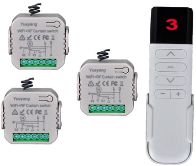3 Stuks Wifi Rolluikschakelaars met RF Afstandsbediening - Compatibel met Google Home & Alexa
