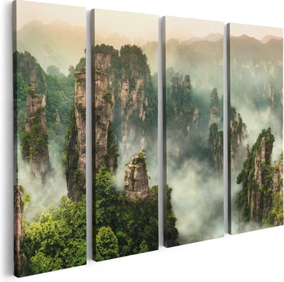 Artaza Canvas Schilderij Vierluik Zhangjiajie Klif Bergen In China - 80x60 - Foto Op Canvas - Canvas Print
