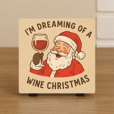 Spreuktegeltje - Grappige kersttegel – I’m Dreaming of a Wine Christmas – Cadeau voor wijnliefhebber – Kerstdecoratie humor - Feestdagen - Trendy nu - Cadeau – Incl standaard