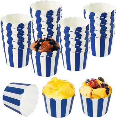 Disposable Muffin Cups en Cupcake Liners van Stevig Papier voor Verjaardagen, Bruiloften en Feesten - 50 Stuks (Blauw)