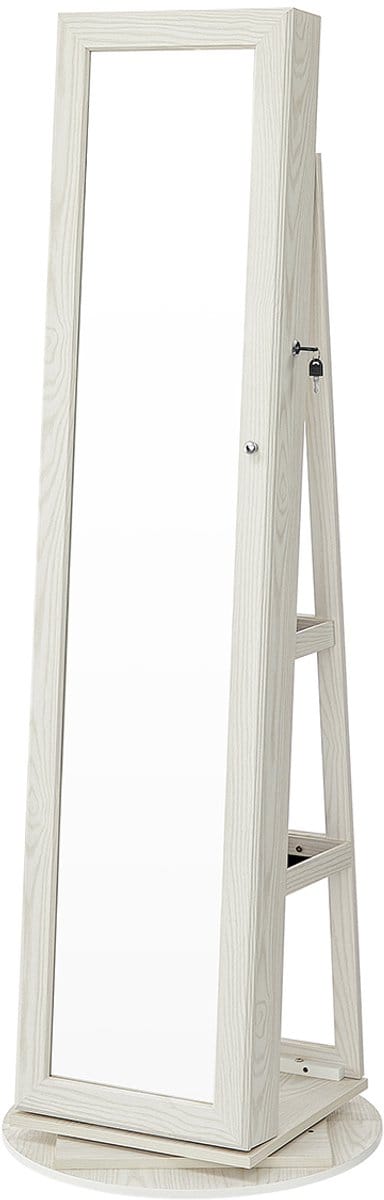 Vrijstaande sieradekast 360° draaibare sieradenkast 55×55×160 cm wit met spiegel en planken, drie-in-één afsluitbare sieraden-/make-upkast, grote capaciteit met meerdere vakken, geschikt voor thuis/slaapkamer/kaptafel